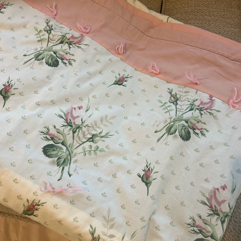 Love Shack Fancy Floral Pink and Green Hand Stitched Quilt